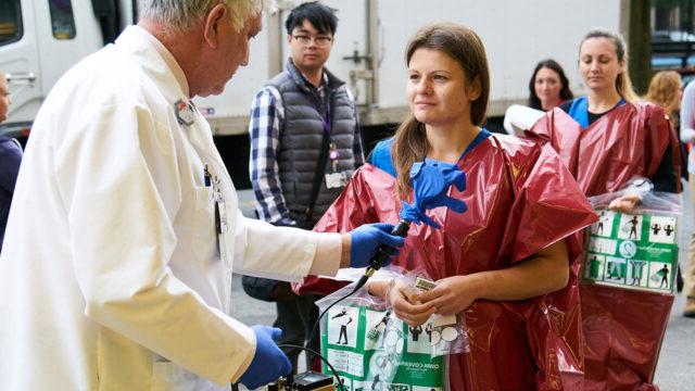 NYU Langone Health’s Radiation Safety staff conducting readings for radiation contamination